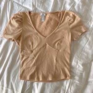 West of Melrose Tan Crop Tshirt Top Small